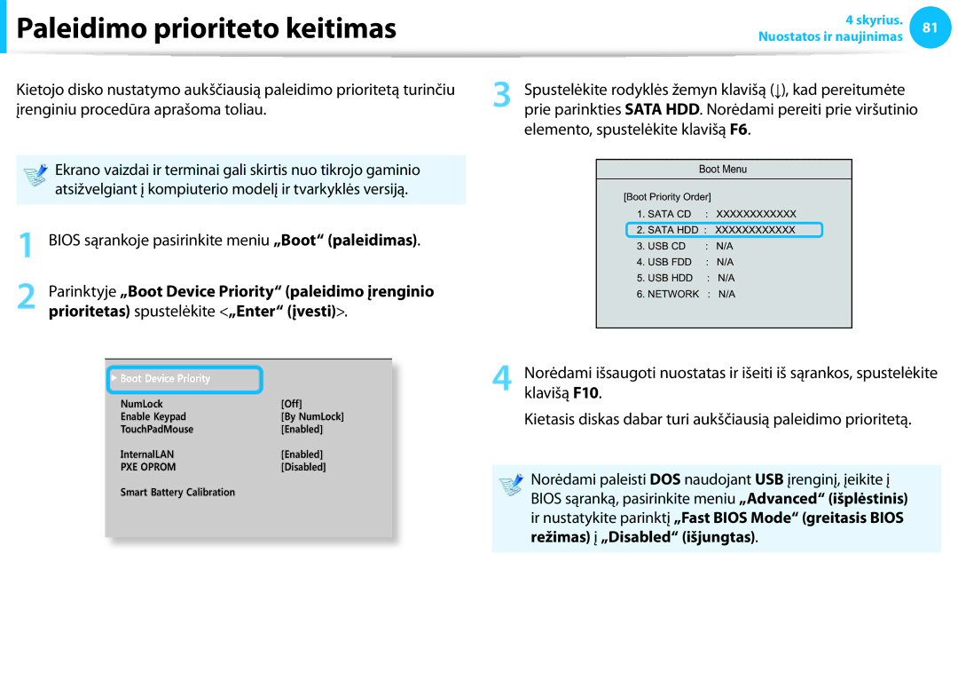 Samsung NP940X3G-K01EE manual Paleidimo prioriteto keitimas, Parinktyje „Boot Device Priority paleidimo įrenginio 