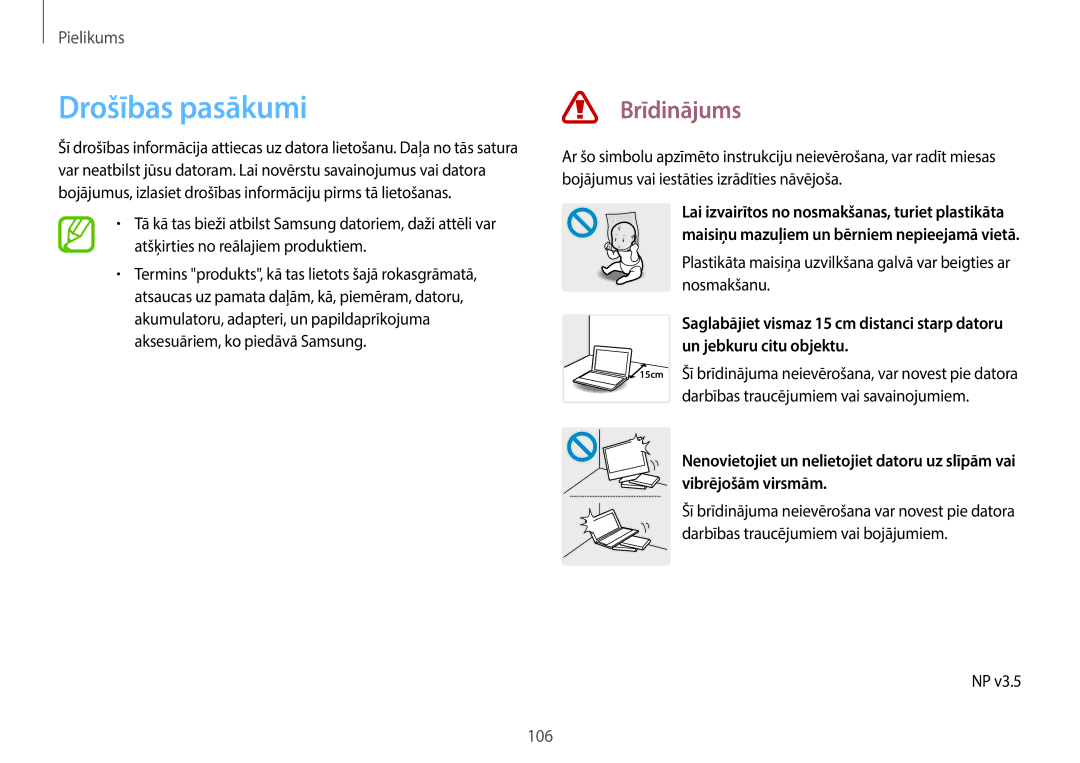 Samsung NP940X3G-K01EE manual Drošības pasākumi, Brīdinājums 