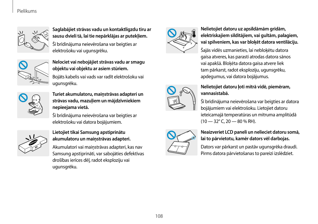 Samsung NP940X3G-K01EE manual Bojāts kabelis vai vads var radīt elektrošoku vai ugunsgrēku 