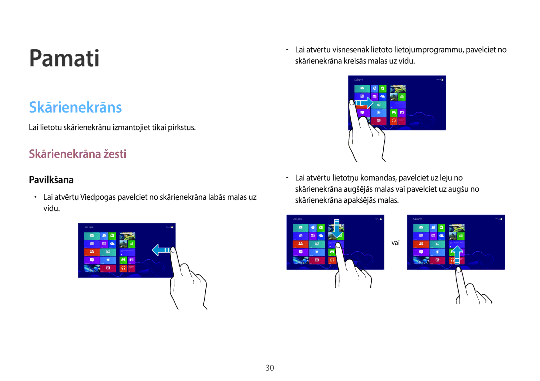 Samsung NP940X3G-K01EE manual Skārienekrāns, Skārienekrāna žesti, Pavilkšana 