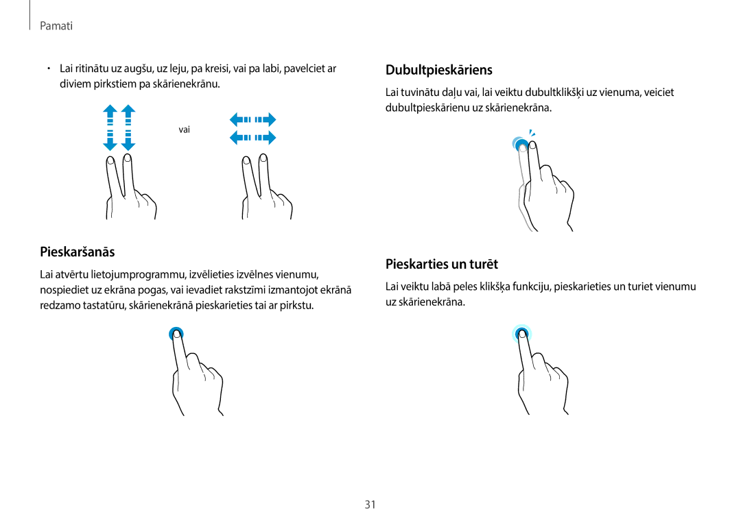 Samsung NP940X3G-K01EE manual Pieskaršanās, Dubultpieskāriens, Pieskarties un turēt 