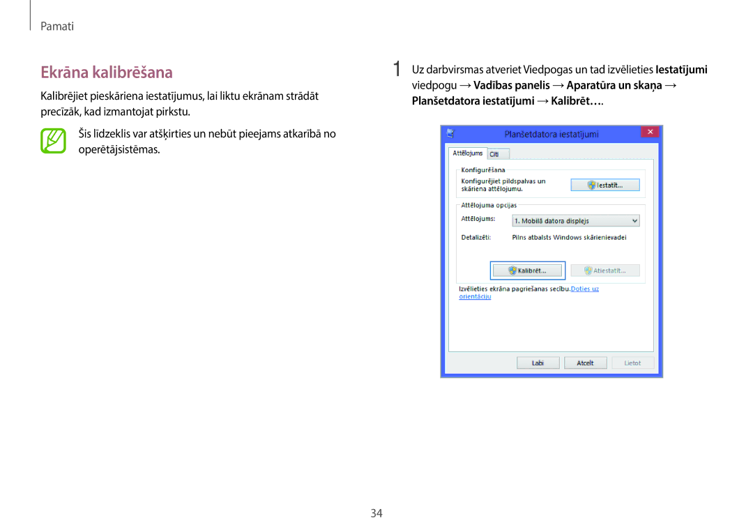 Samsung NP940X3G-K01EE manual Ekrāna kalibrēšana 