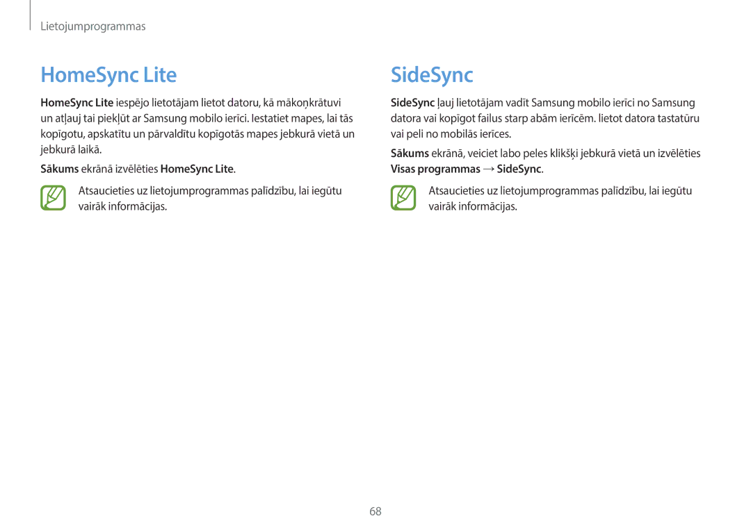 Samsung NP940X3G-K01EE manual SideSync, Sākums ekrānā izvēlēties HomeSync Lite 