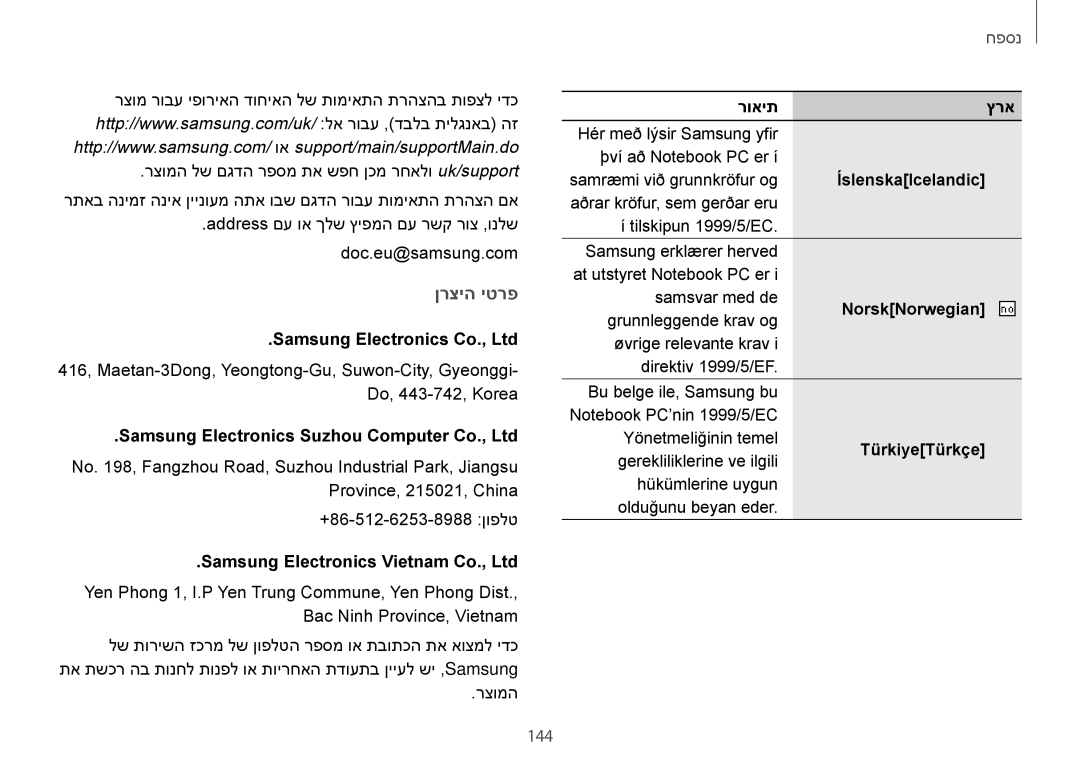 Samsung NP940X3G-K01IL, NP940X3G-K03IL manual ןרציה יטרפ, 144 