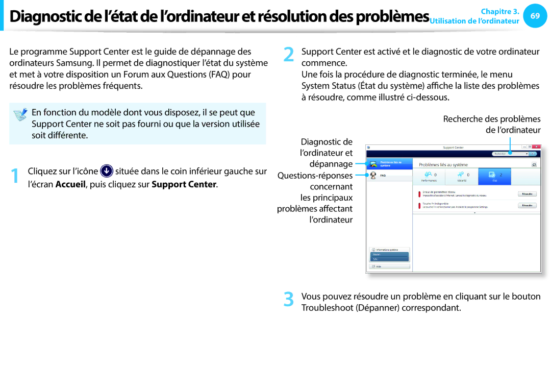 Samsung NP905S3G-K05FR, NP940X3G-K02FR, NP905S3G-K06FR Troubleshoot Dépanner correspondant, Diagnostic de l’ordinateur et 