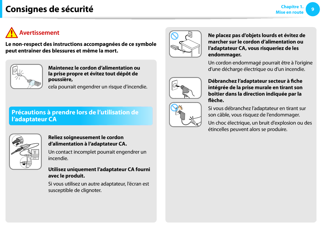 Samsung NP300E5A-S03FR Cela pourrait engendrer un risque d’incendie, Un contact incomplet pourrait engendrer un incendie 