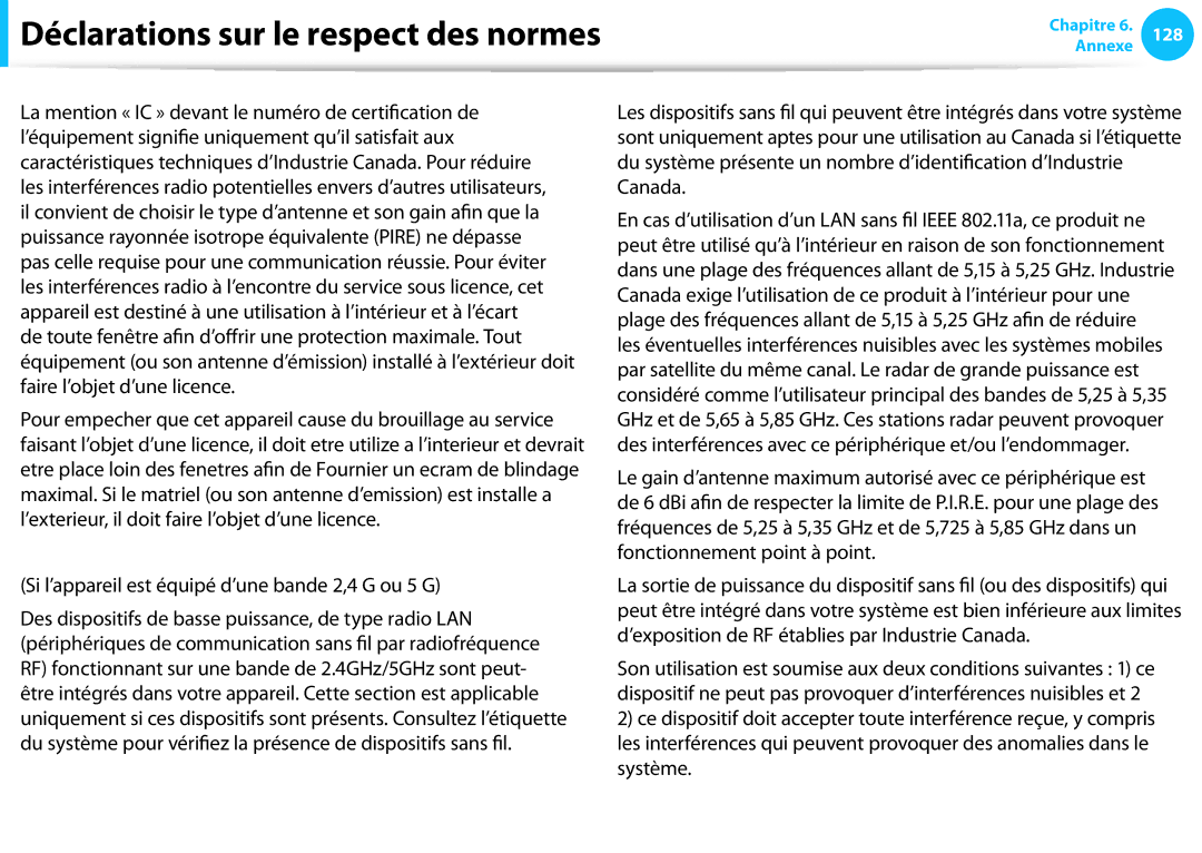 Samsung NP300E5C-S04FR, NP940X3G-K02FR, NP905S3G-K06FR, NP300E5A-S01FR Si l’appareil est équipé d’une bande 2,4 G ou 5 G 