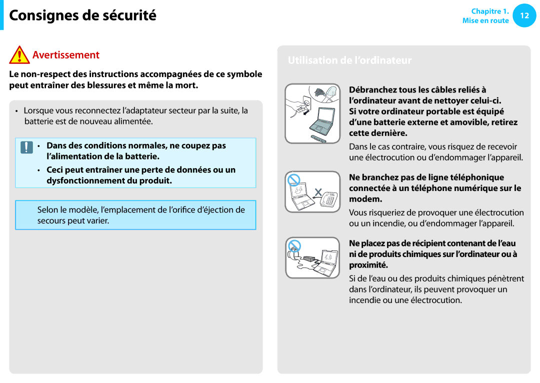 Samsung NP300E5A-S07FR, NP940X3G-K02FR, NP905S3G-K06FR, NP300E5A-S01FR, NP270E5E-X05FR manual Utilisation de l’ordinateur 