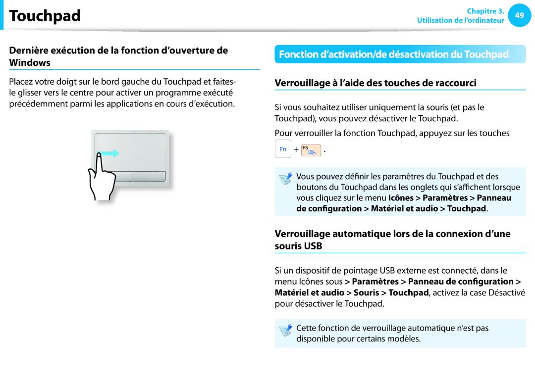 Samsung NP270E5G-K06FR, NP940X3G-K02FR, NP905S3G-K06FR manual Dernière exécution de la fonction d’ouverture de Windows 