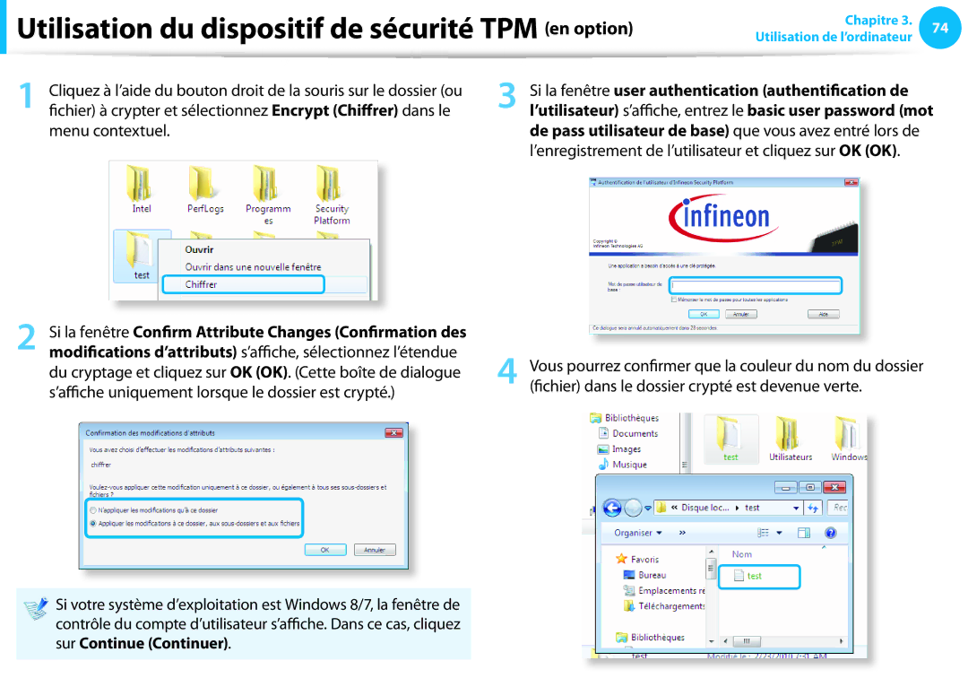 Samsung NP550P5C-T03FR, NP940X3G-K02FR, NP905S3G-K06FR, NP300E5A-S01FR manual Fichier dans le dossier crypté est devenue verte 