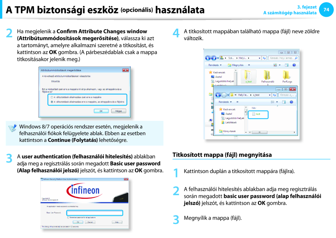 Samsung NP940X3G-K01SE, NP940X3G-K03DE Titkosított mappa fájl megnyitása, Ha megjelenik a Confirm Attribute Changes window 