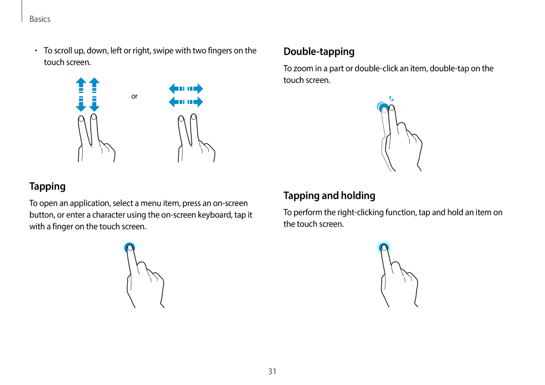 Samsung NP940X3G-K04US user manual Double-tapping, Tapping and holding 