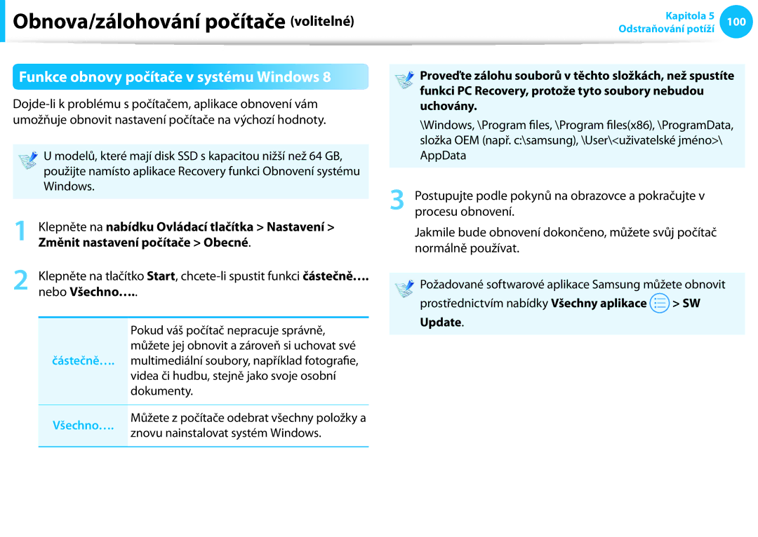 Samsung NP940X3G-K03CH, NP940X3G-K05AT, NP940X3G-K01CZ, NP940X3G-K01CH Funkce obnovy počítače v systému Windows, Všechno… 