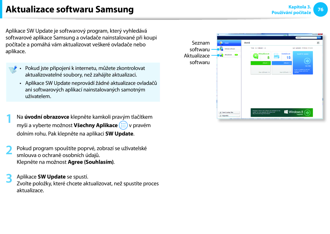 Samsung NP940X3G-K01CZ, NP940X3G-K05AT, NP940X3G-K03CH, NP940X3G-K01CH, NP940X3G-K05CH manual Aktualizace softwaru Samsung 