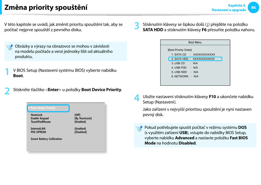 Samsung NP940X3G-K01CZ, NP940X3G-K05AT manual Počítač nejprve spouštěl z pevného disku, Boot, Setup Nastavení, Pevný disk 