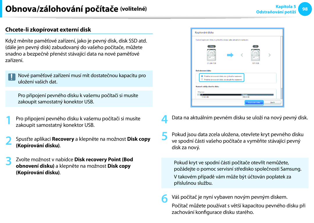 Samsung NP940X3G-K05CH manual Chcete-li zkopírovat externí disk, Uložení vašich dat, Zakoupit samostatný konektor USB 