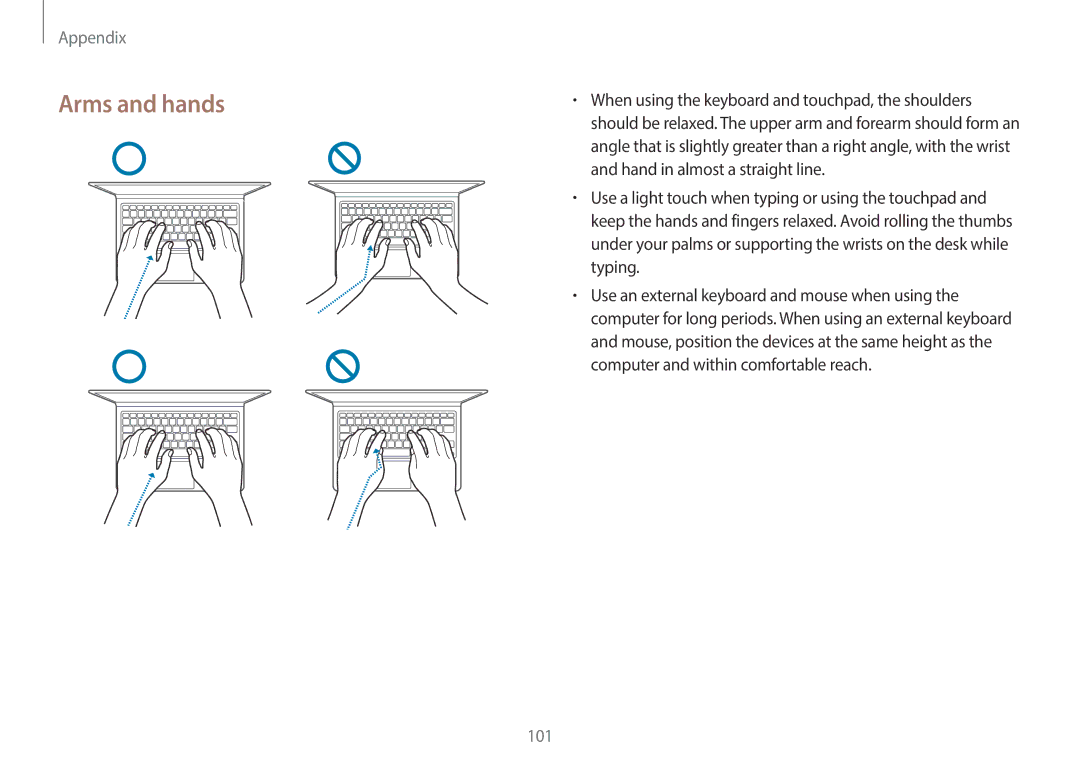 Samsung NP940X3GK01US Arms and hands, Hand in almost a straight line, Typing, Computer and within comfortable reach 