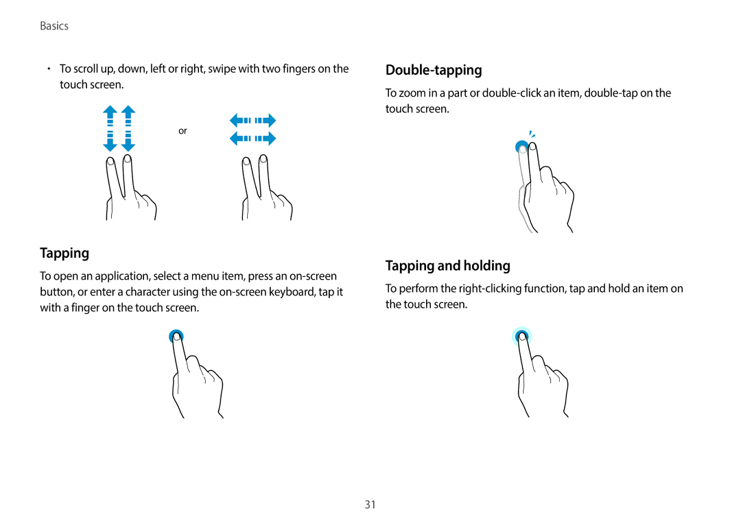 Samsung NP940X3G-K01US, NP940X3GK04US, NP940X3GK01US, NP940X3G-K04US user manual Double-tapping, Tapping and holding 