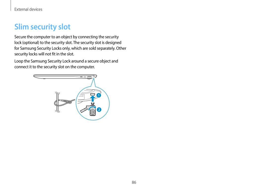 Samsung NP940X3G-K04US, NP940X3GK04US, NP940X3GK01US, NP940X3G-K01US user manual Slim security slot 