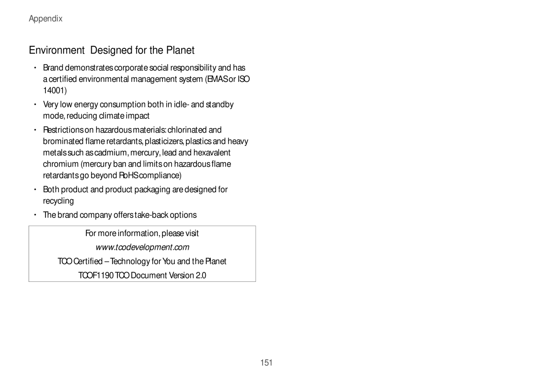 Samsung NP940X3GK01US, NP940X3GK04US, NP940X3GK02US user manual Environment- Designed for the Planet, 151 