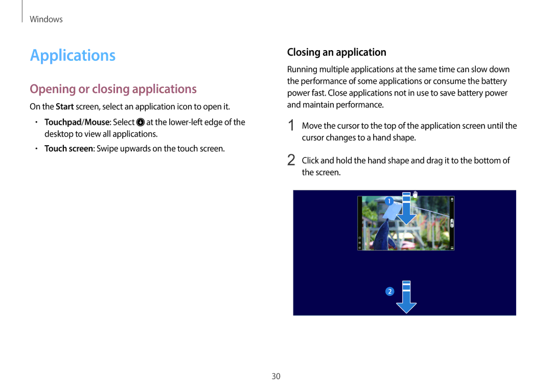 Samsung NP940X3GK04US, NP940X3GK01US, NP940X3GK02US Applications, Opening or closing applications, Closing an application 