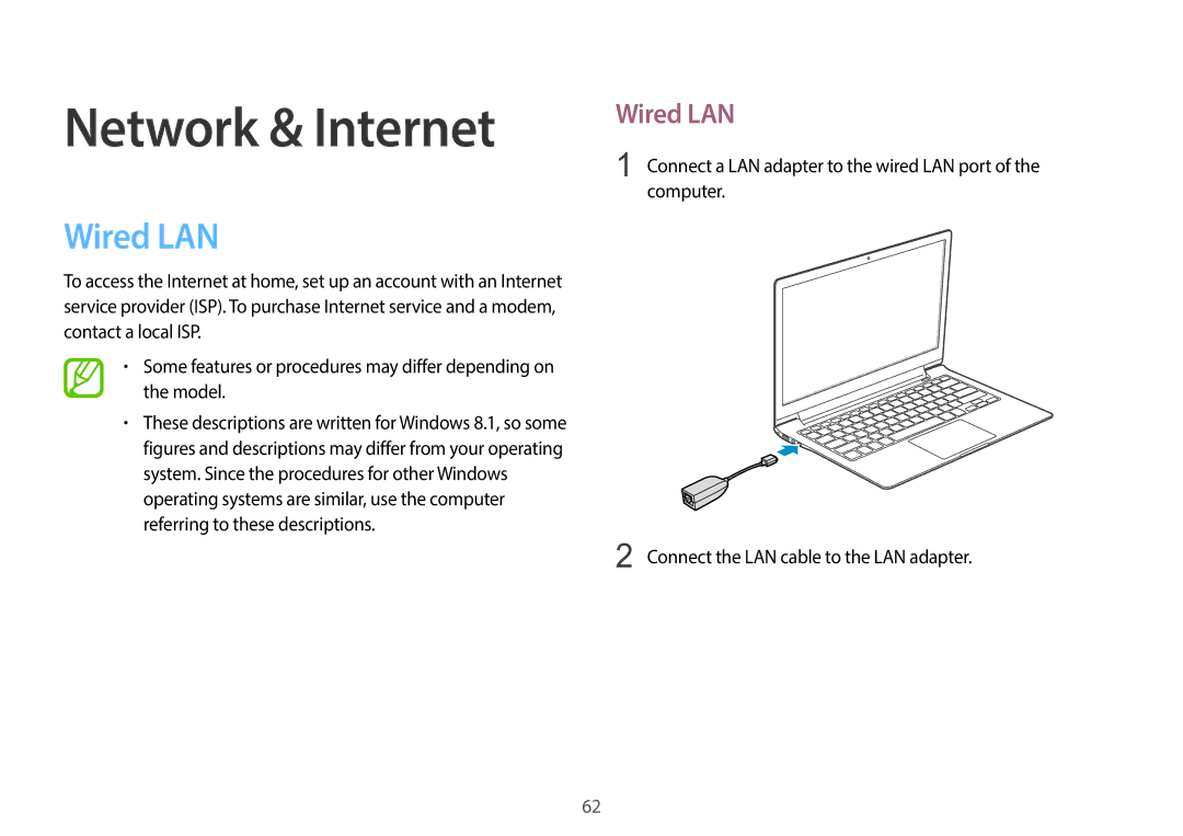 Samsung NP940X3GK02US, NP940X3GK04US, NP940X3GK01US user manual Wired LAN 