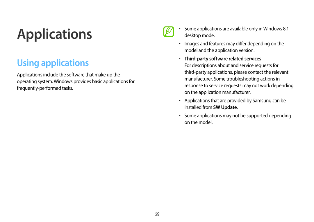 Samsung NP940X3GK04US, NP940X3GK01US, NP940X3GK02US user manual Using applications, Third-party software related services 