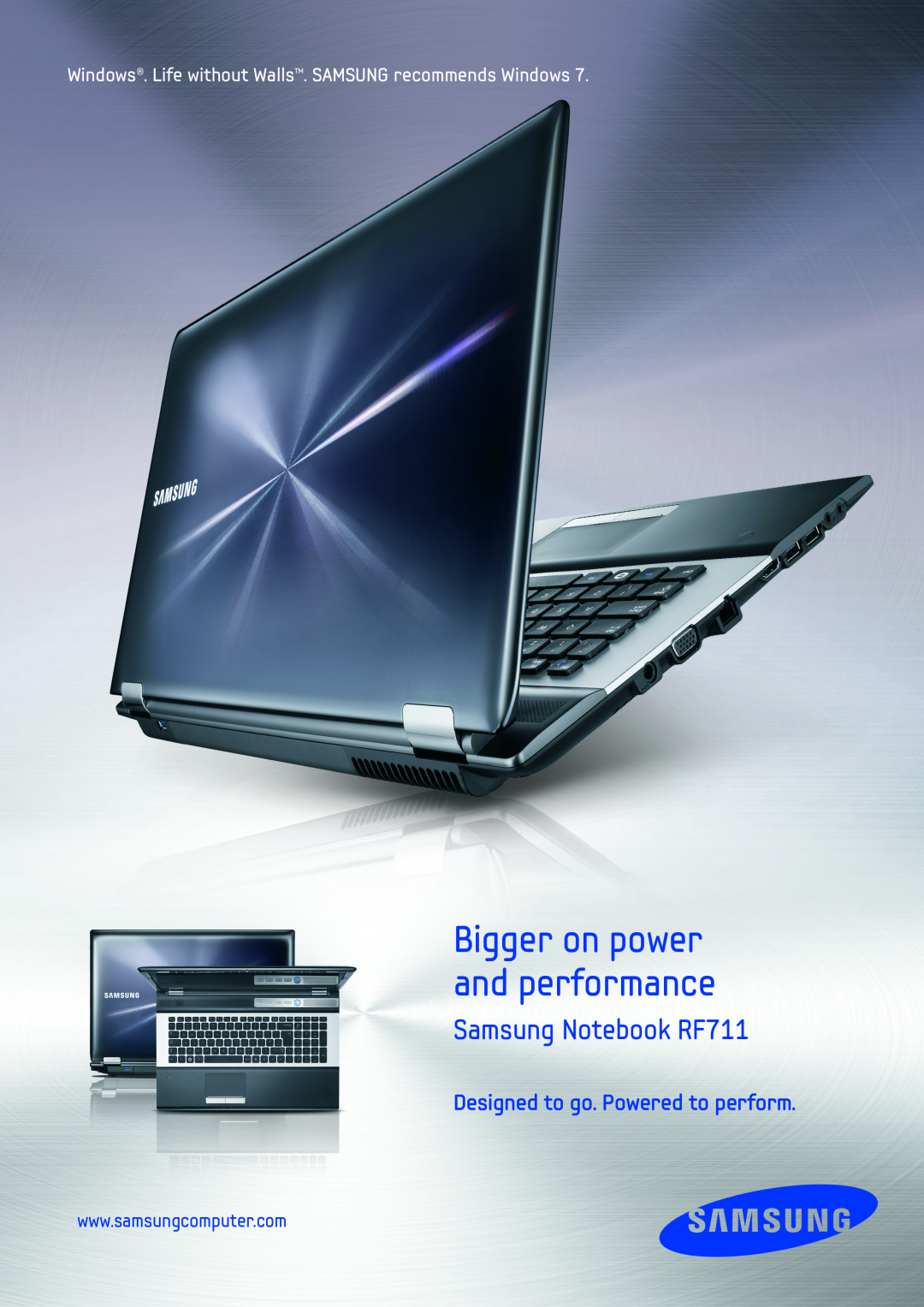Samsung NPRF711S01US manual Bigger on power and performance, Samsung Notebook RF711, Designed to go. Powered to perform 