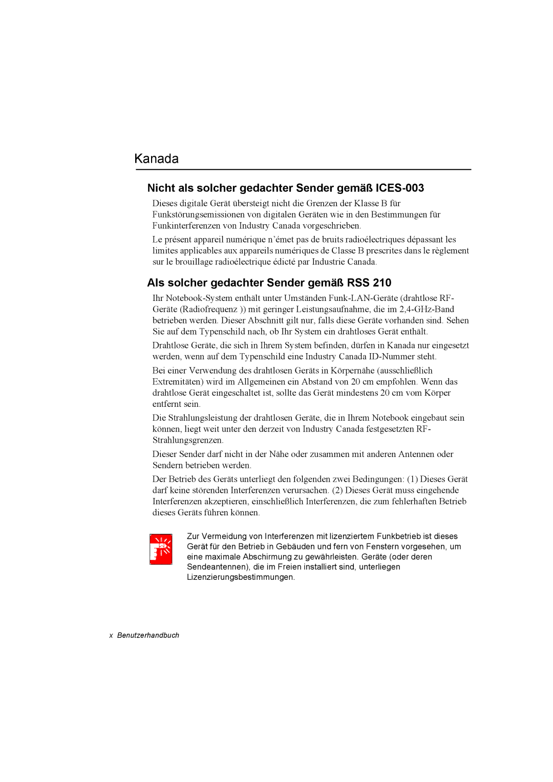 Samsung NQ10TP2T01/SEG Kanada, Nicht als solcher gedachter Sender gemäß ICES-003, Als solcher gedachter Sender gemäß RSS 