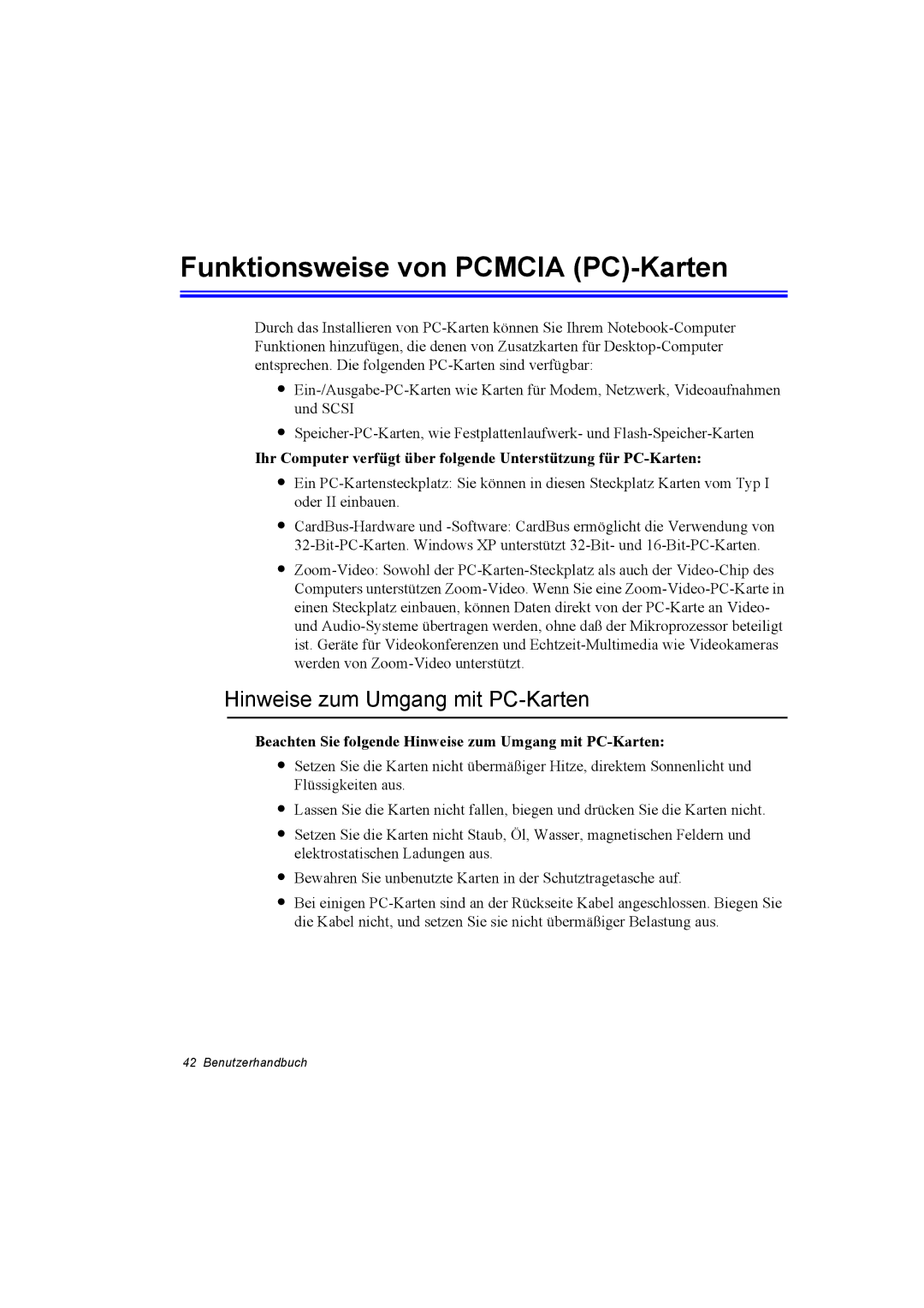 Samsung NQ10TK2T10/SEG, NQ10TP2X01/SEG manual Funktionsweise von Pcmcia PC-Karten, Hinweise zum Umgang mit PC-Karten 