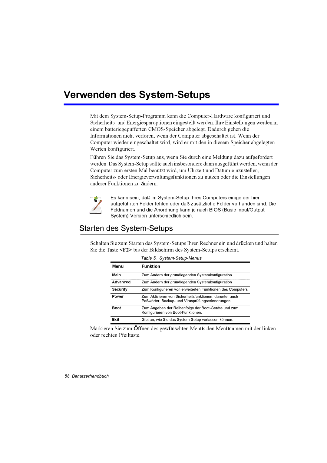 Samsung NQ10TK2X01/SEG, NQ10TP2X01/SEG, NQ10TK2A01/SEG manual Verwenden des System-Setups, Starten des System-Setups 