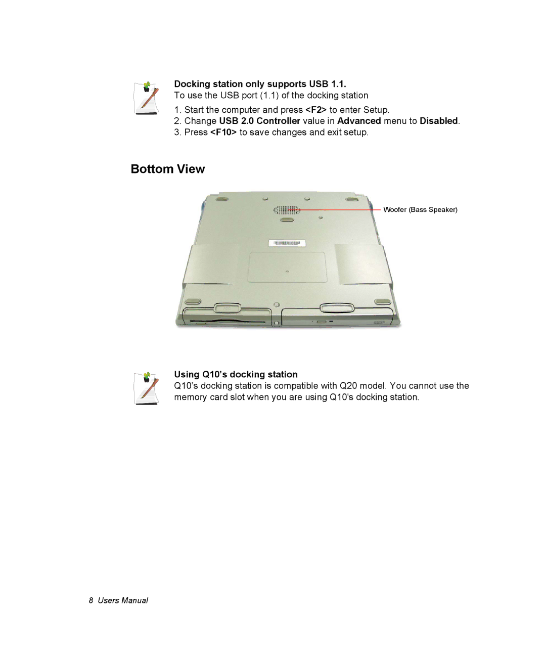 Samsung NQ25TP06M6/SUK, NQ20RH3G98/SEK, NQ25PRT001/SEG manual Docking station only supports USB, Using Q10’s docking station 