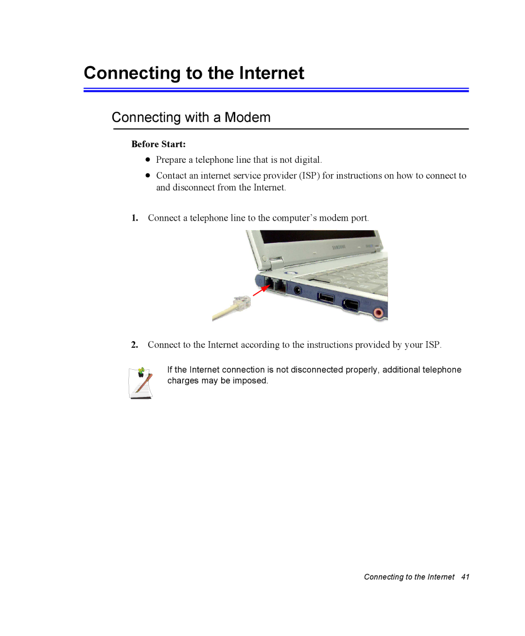 Samsung NQ20RP3GH8/SEF, NQ20RH3G98/SEK, NQ25TP06M6/SUK Connecting to the Internet, Connecting with a Modem, Before Start 