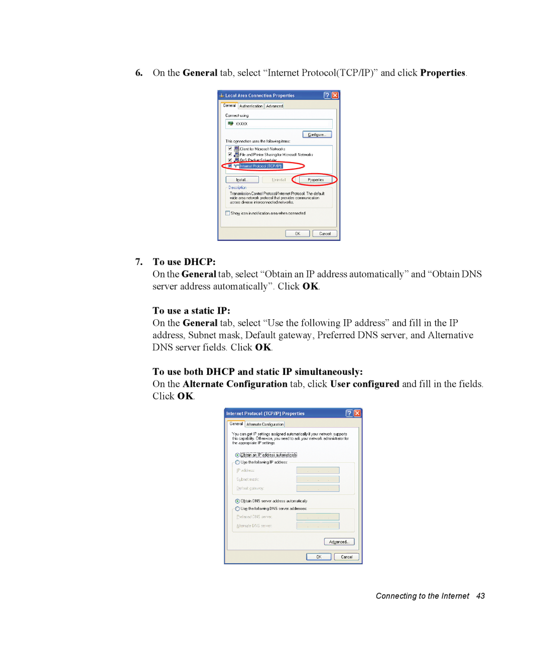 Samsung NQ25RP04P5/SEF, NQ20RH3G98/SEK manual To use Dhcp, To use a static IP, To use both Dhcp and static IP simultaneously 