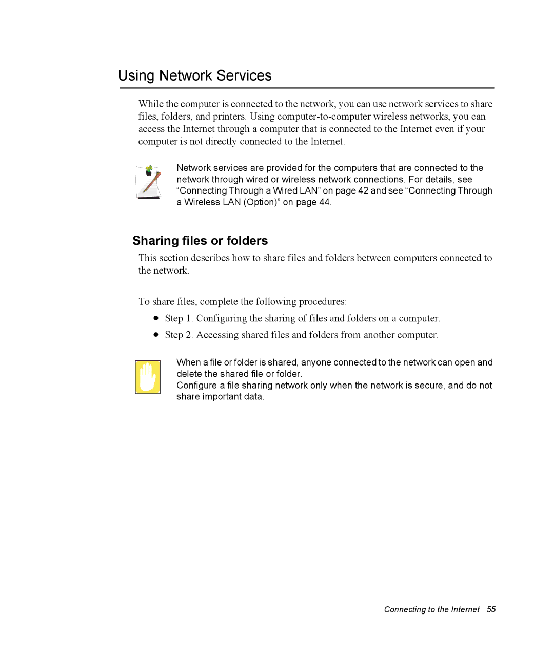 Samsung NQ25PRT003/SEG, NQ20RH3G98/SEK, NQ25TP06M6/SUK, NQ25PRT001/SEG manual Using Network Services, Sharing files or folders 