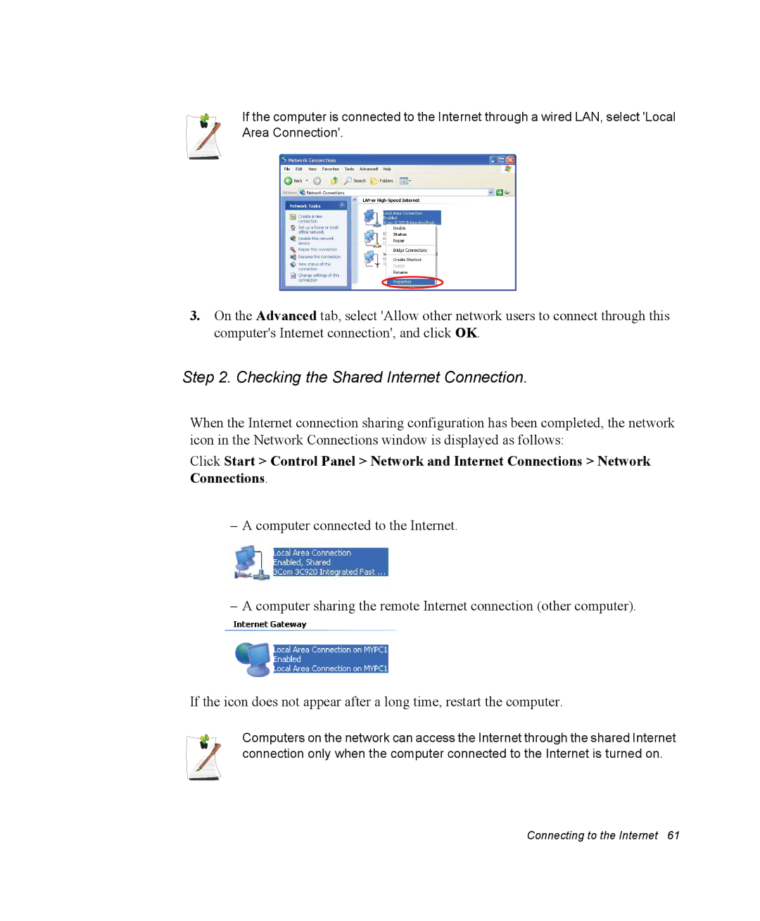 Samsung NQ20RP3GH8/SEF, NQ20RH3G98/SEK, NQ25TP06M6/SUK, NQ25PRT001/SEG manual Checking the Shared Internet Connection 