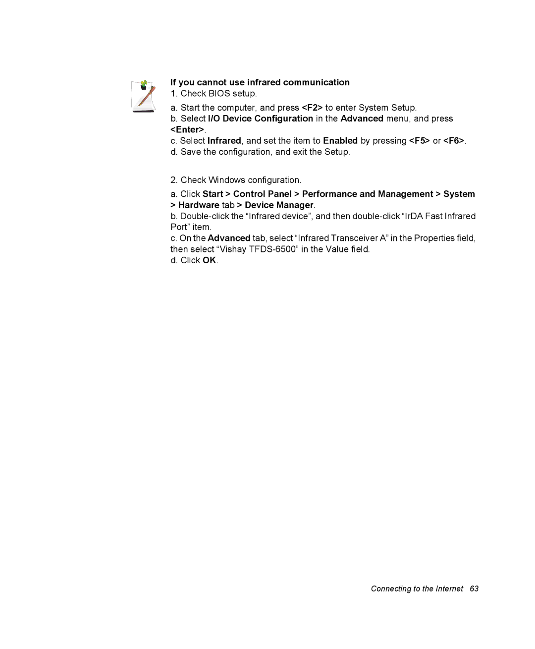 Samsung NQ25RP04P5/SEF, NQ20RH3G98/SEK, NQ25TP06M6/SUK manual If you cannot use infrared communication 1. Check Bios setup 