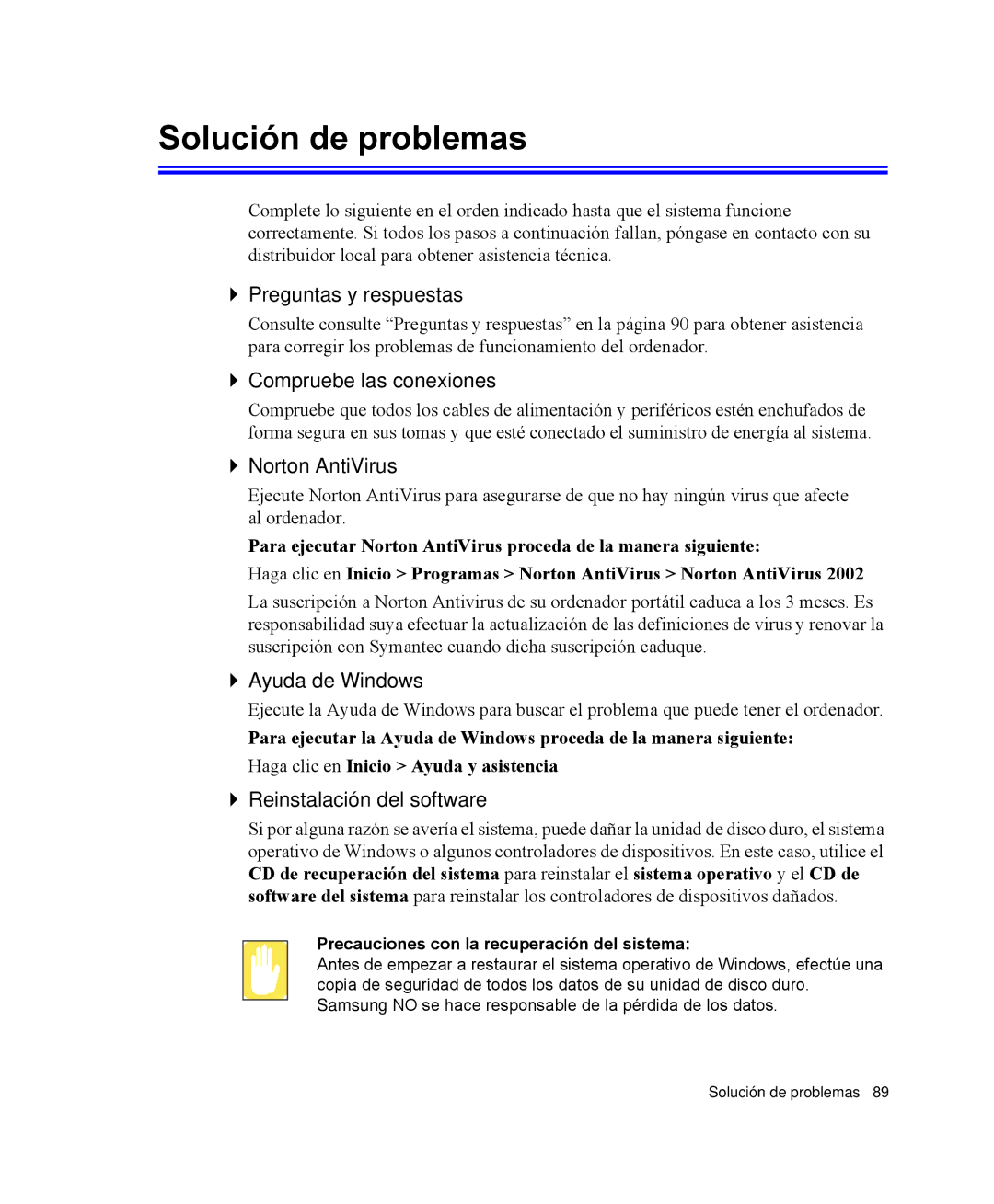 Samsung NQ20RP3PHG/SES, NQ20RH3LMJ/SES, NQ20RH238H/SES, NQ20RP31Y8/SES, NQ20RH3LY2/SES manual Solución de problemas 