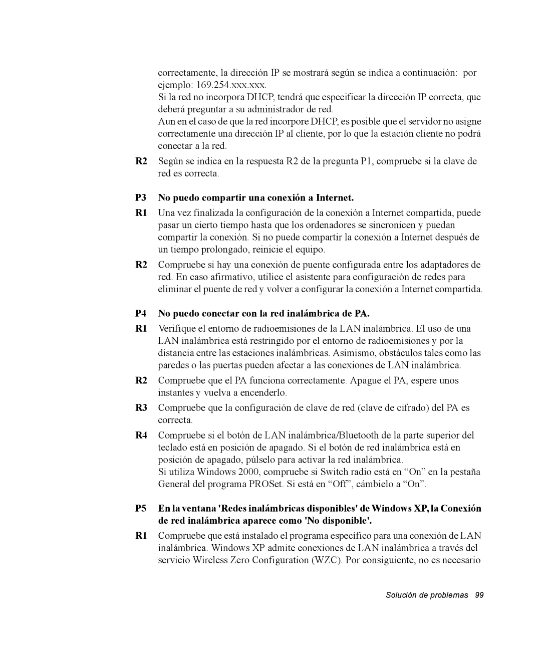 Samsung NQ20RP3PHG/SES P3 No puedo compartir una conexión a Internet, P4 No puedo conectar con la red inalámbrica de PA 