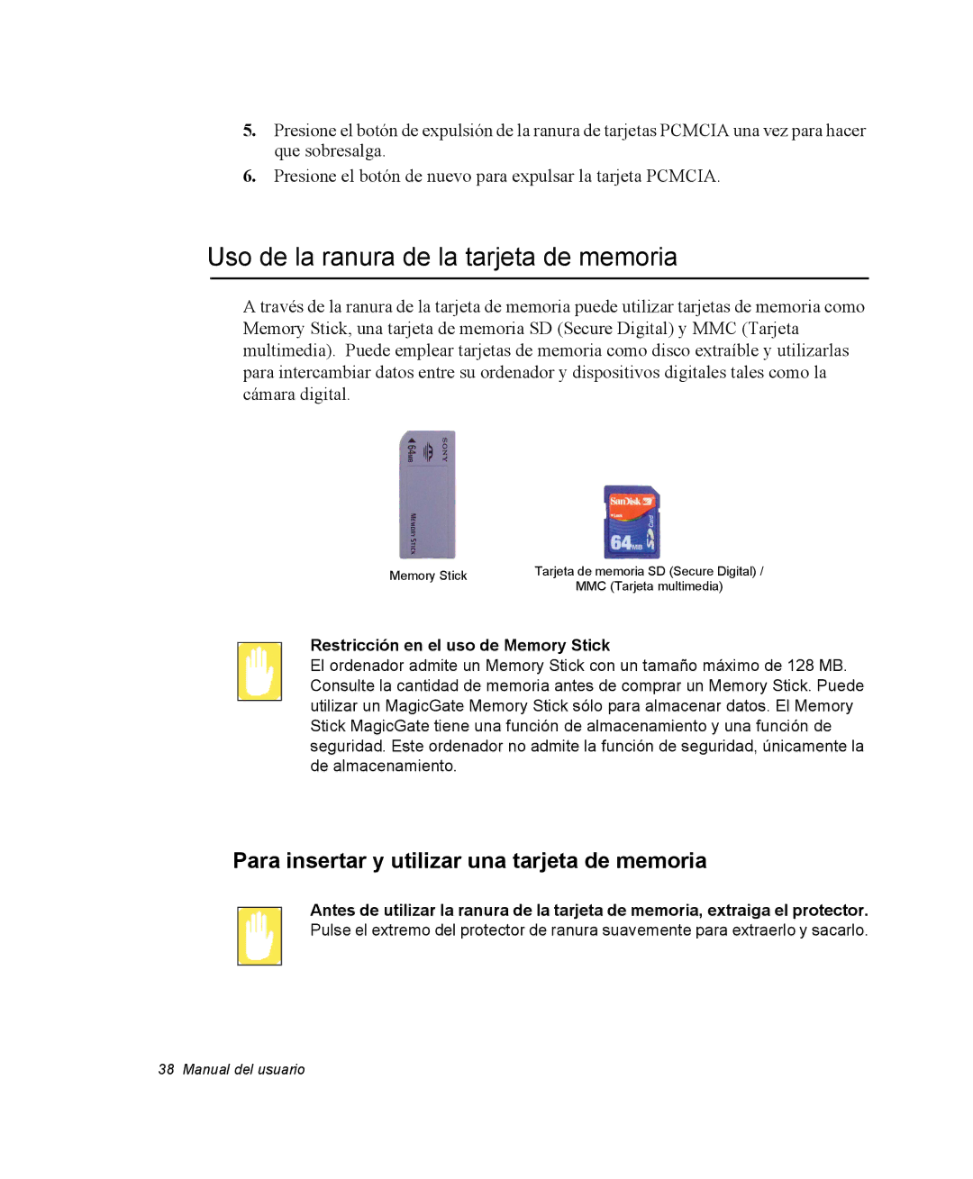 Samsung NQ20RH238H/SES manual Uso de la ranura de la tarjeta de memoria, Para insertar y utilizar una tarjeta de memoria 