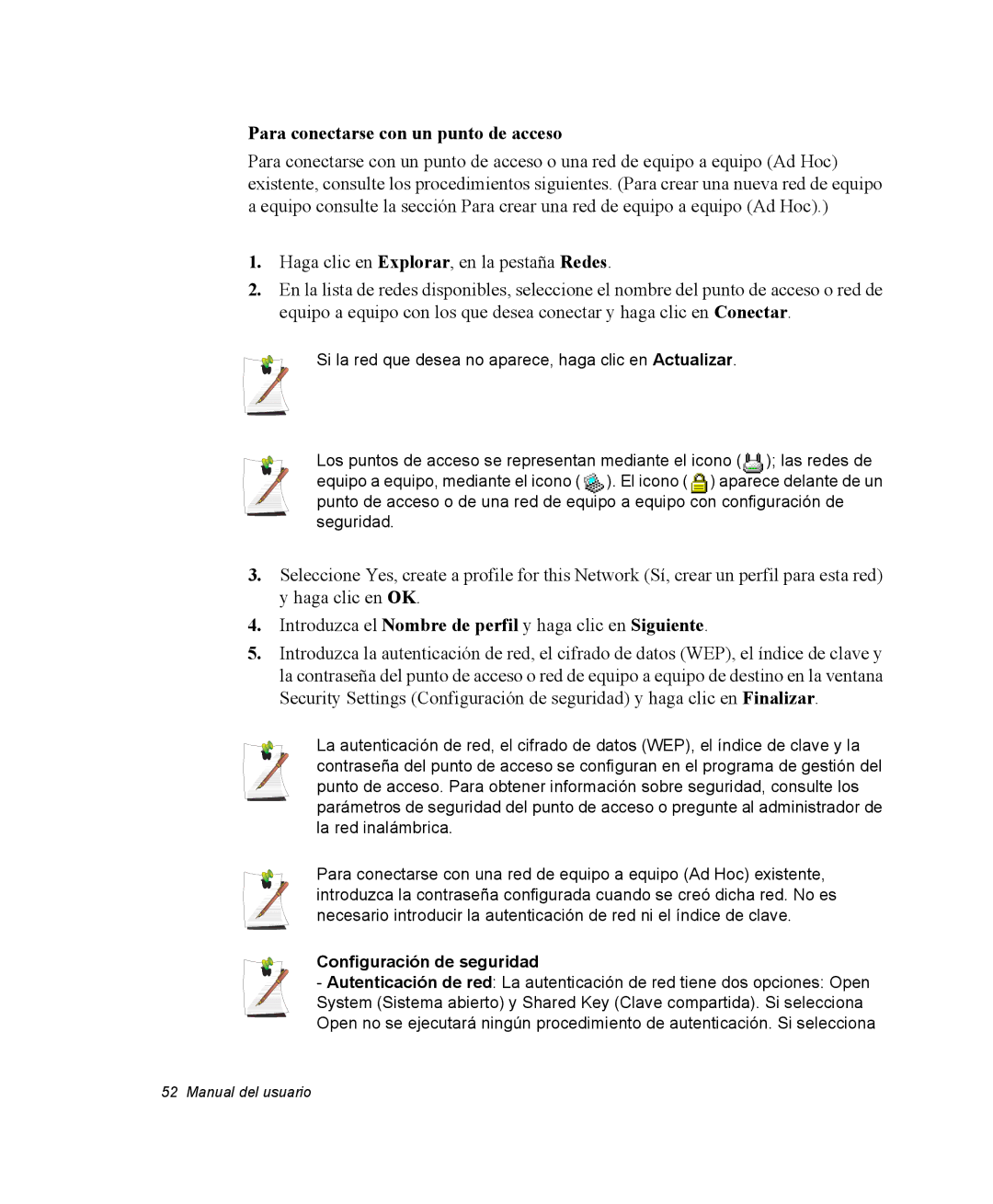 Samsung NQ20RH3LMJ/SES, NQ20RH238H/SES, NQ20RP3PHG/SES Para conectarse con un punto de acceso, Configuración de seguridad 