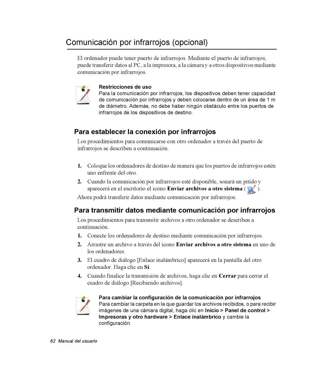 Samsung NQ20RH3LMJ/SES, NQ20RH238H/SES Comunicación por infrarrojos opcional, Para establecer la conexión por infrarrojos 