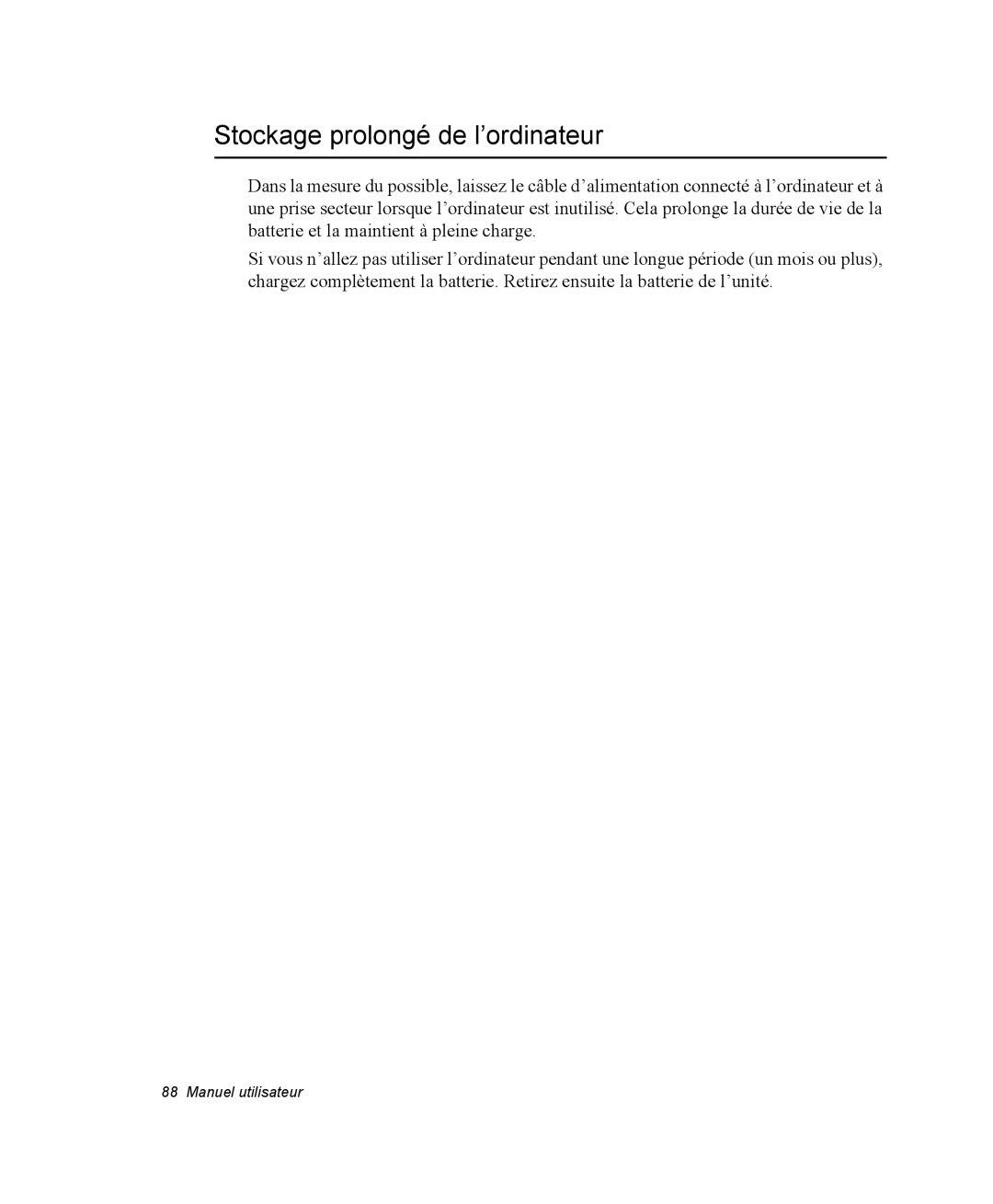 Samsung NQ20RP3GH8/SEF, NQ20RP3LSU/SEF, NQ20RP2HE8/SEF, NQ20RP3M62/SEF manual Stockage prolongé de l’ordinateur 