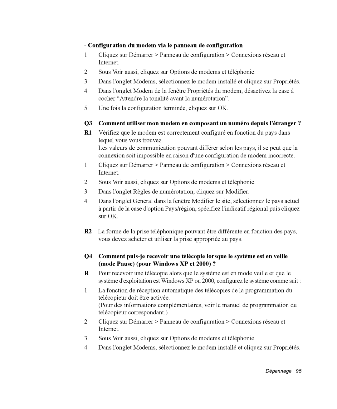 Samsung NQ20RP3LSU/SEF, NQ20RP3GH8/SEF, NQ20RP2HE8/SEF manual Configuration du modem via le panneau de configuration 