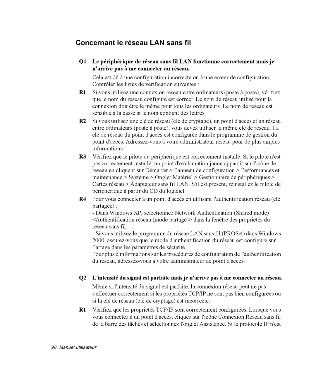 Samsung NQ20RP3M62/SEF, NQ20RP3LSU/SEF, NQ20RP3GH8/SEF, NQ20RP2HE8/SEF manual Concernant le réseau LAN sans fil 