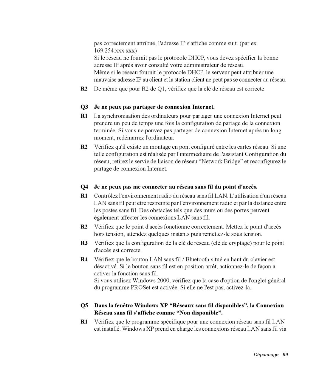 Samsung NQ20RP3LSU/SEF, NQ20RP3GH8/SEF, NQ20RP2HE8/SEF, NQ20RP3M62/SEF manual Q3 Je ne peux pas partager de connexion Internet 