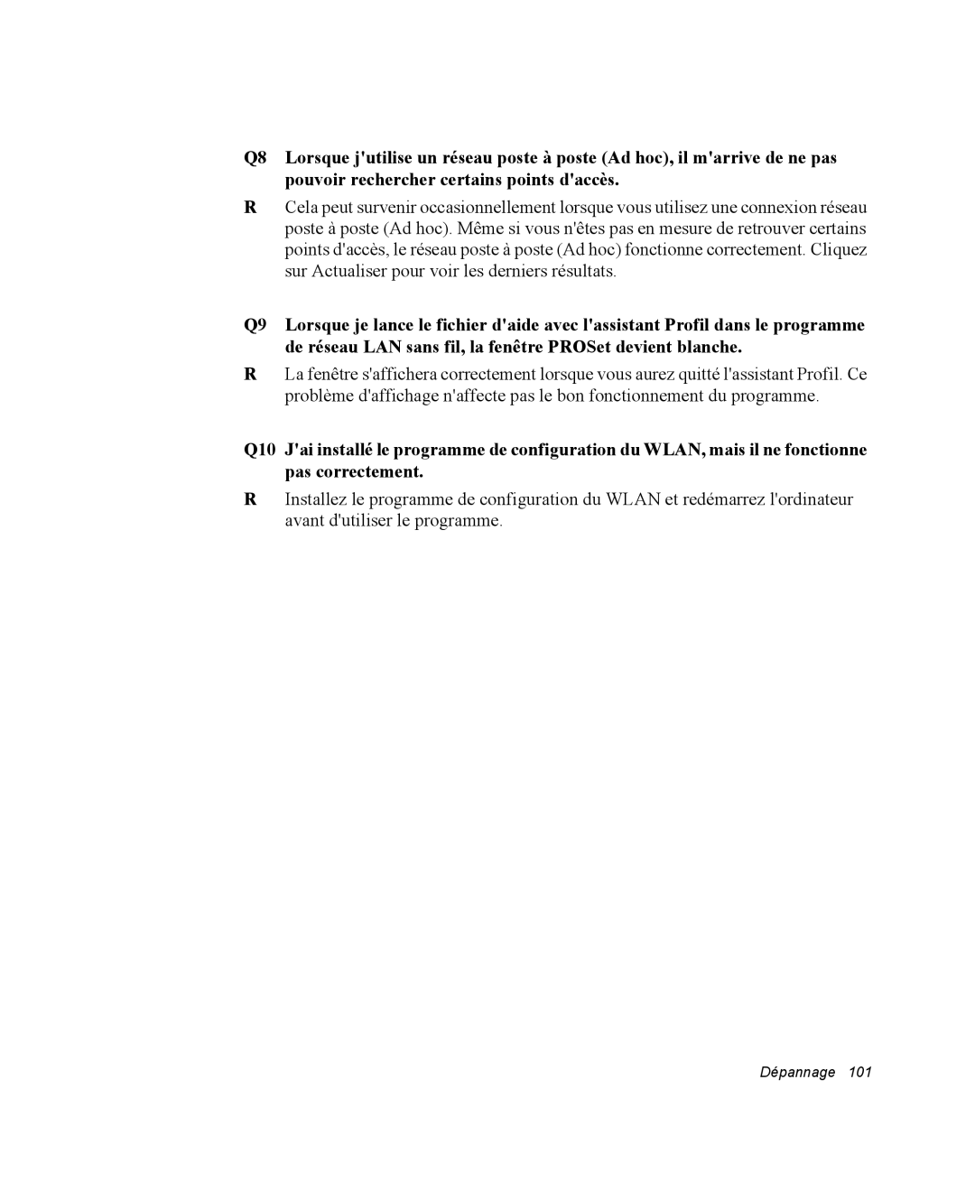 Samsung NQ20RP2HE8/SEF, NQ20RP3LSU/SEF, NQ20RP3GH8/SEF, NQ20RP3M62/SEF manual Dépannage 