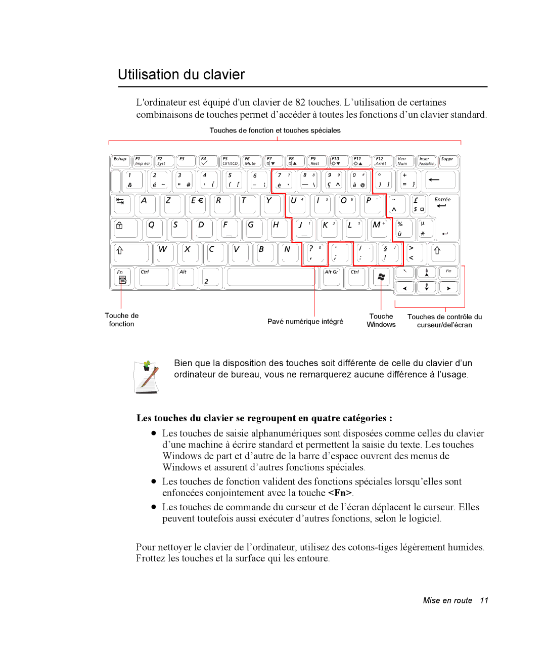 Samsung NQ20RP3LSU/SEF, NQ20RP3GH8/SEF Utilisation du clavier, Les touches du clavier se regroupent en quatre catégories 