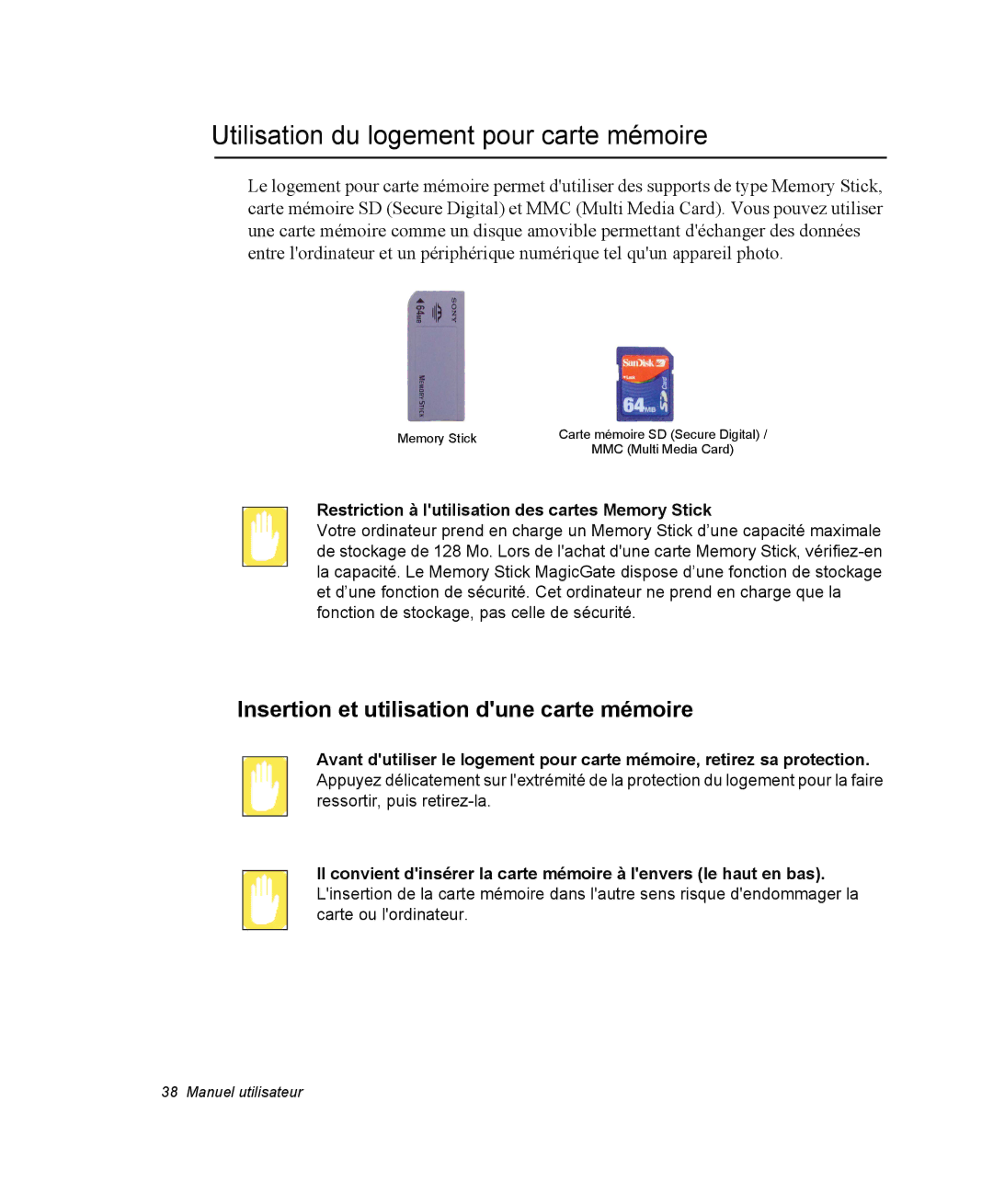 Samsung NQ20RP3M62/SEF manual Utilisation du logement pour carte mémoire, Insertion et utilisation dune carte mémoire 