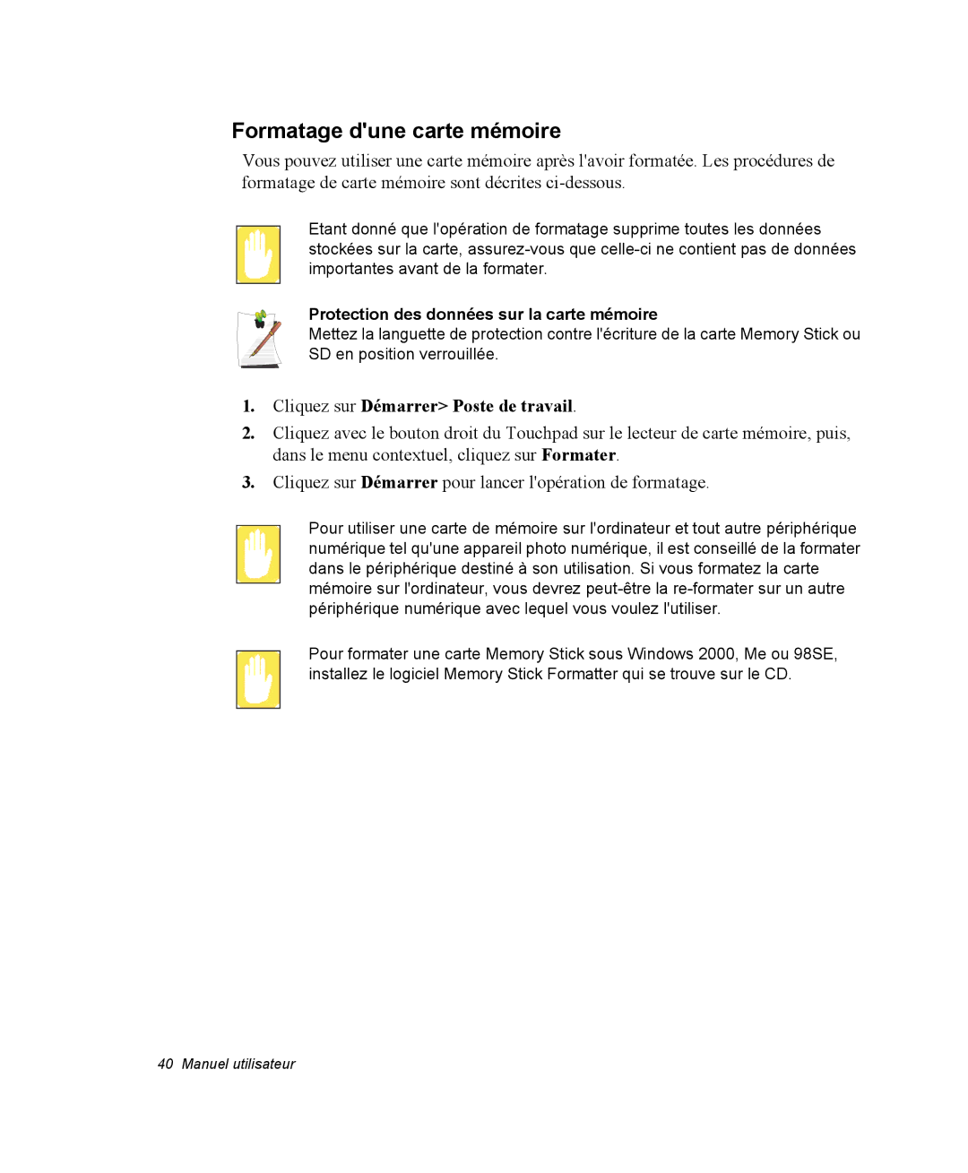 Samsung NQ20RP3GH8/SEF, NQ20RP3LSU/SEF manual Formatage dune carte mémoire, Protection des données sur la carte mémoire 